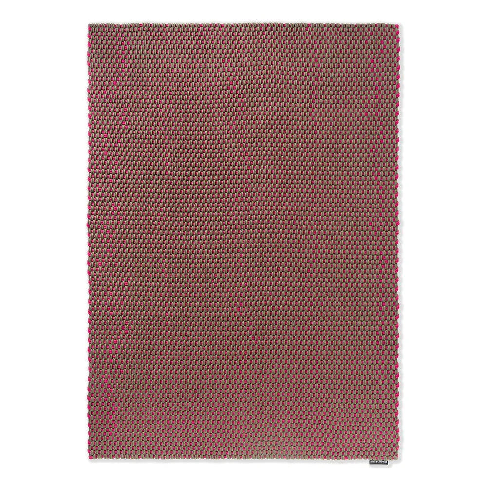 Brink & Campman Lace Tri-colour Thy Outdoor Rug featuring dotted geometric pattern in pink, magenta, grey on heather grey background, machine-made polypropylene