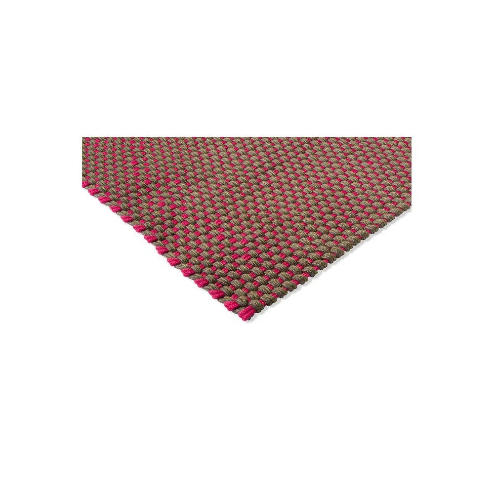 Brink & Campman Lace Tri-colour Thy outdoor rug featuring pink, olive and beige braided pattern on taupe background