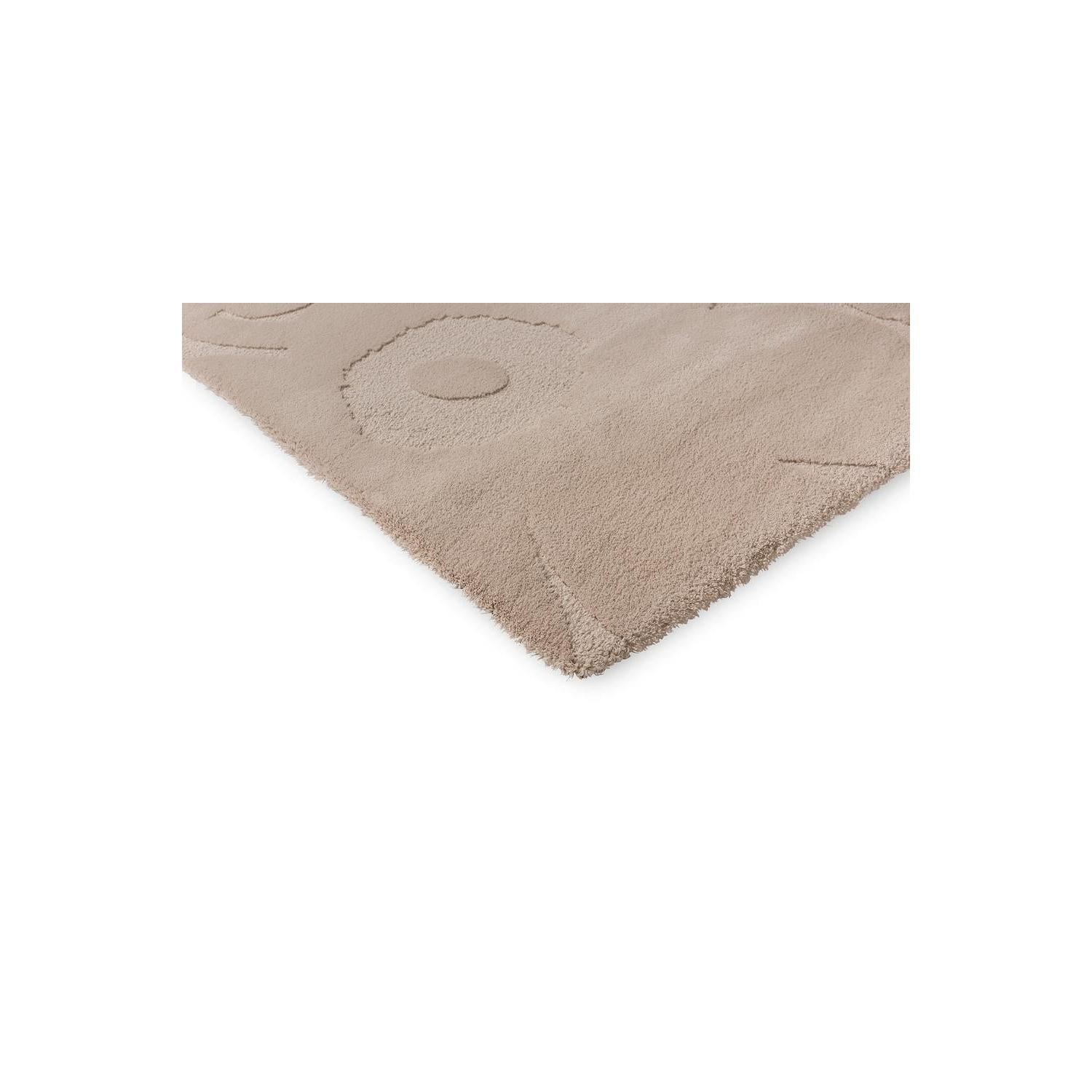 Marimekko Unikko Light Beige Designer Rug featuring abstract floral motif in light beige, ivory and taupe on cream background, hand-tufted wool