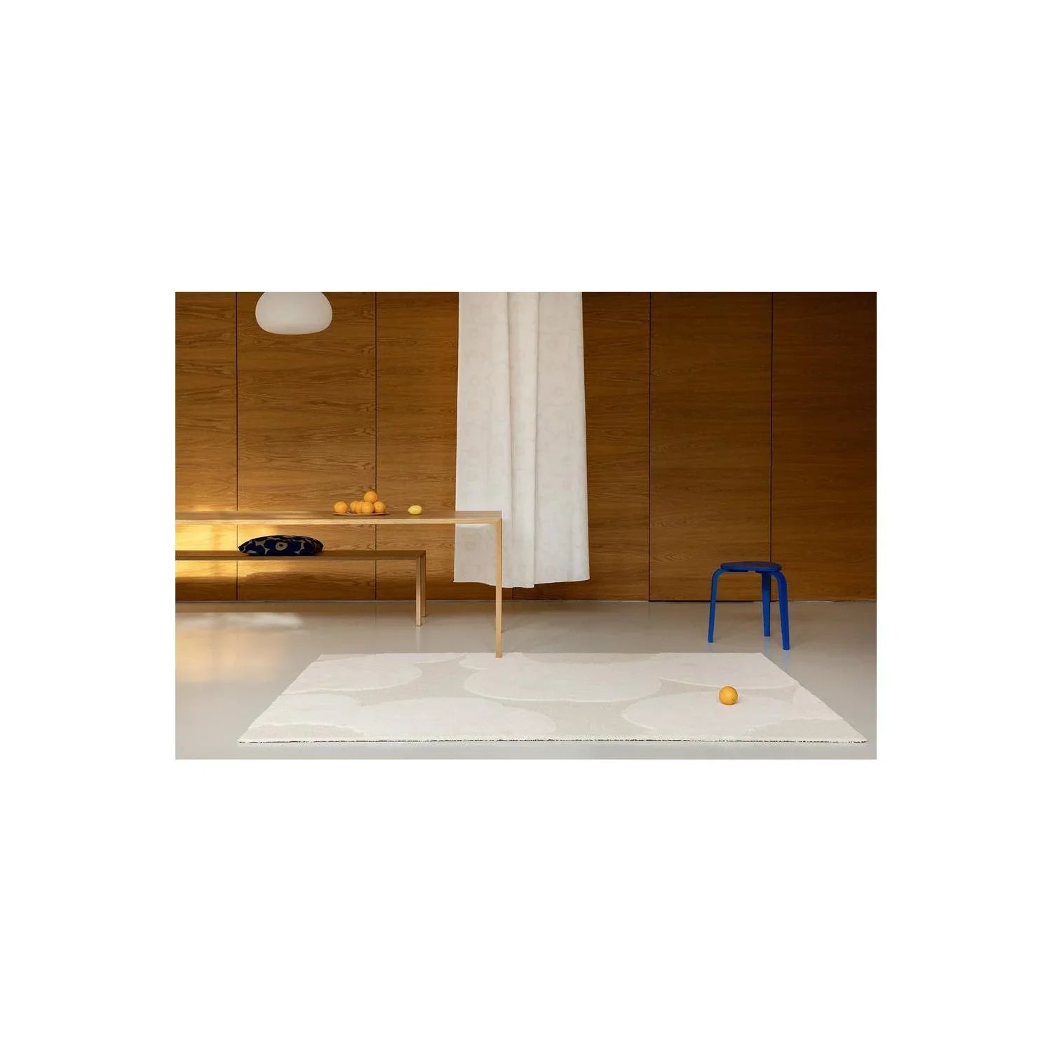 Marimekko Iso Unikko Natural White rug featuring floral pattern in white, ivory on cream background, hand-tufted wool