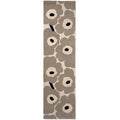 Marimekko Unikko Greige Runner Rug featuring floral pattern in beige and navy on greige background machine-woven wool