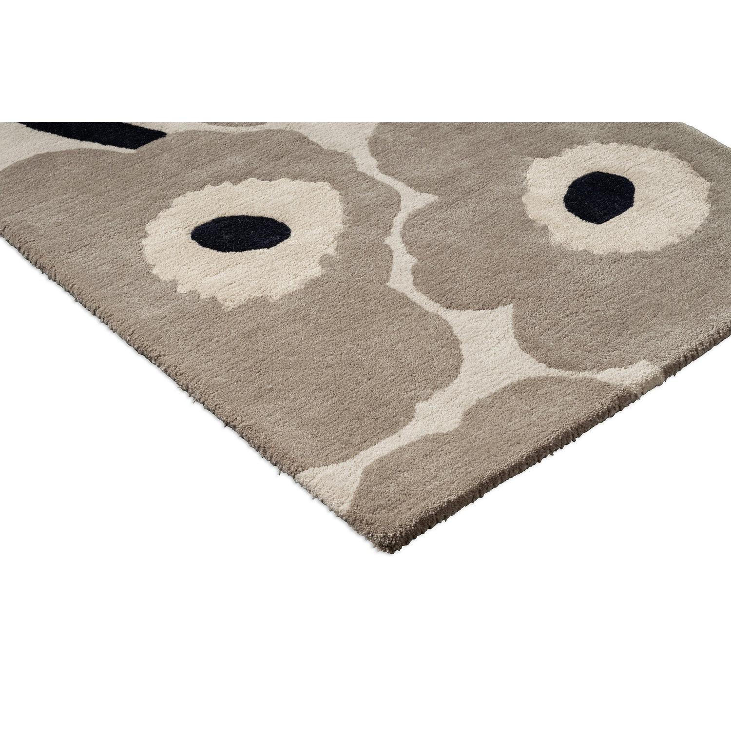 Marimekko Unikko Greige Runner Rug featuring Unikko floral in greige, beige, cream with navy on beige, hand-tufted wool