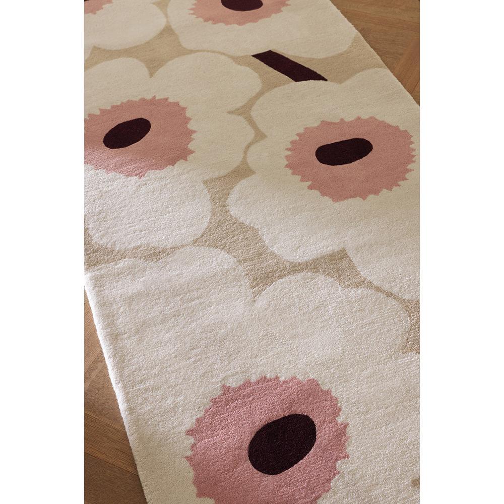 Marimekko Unikko 132402 Runner Rug featuring floral pattern in blush pink and burgundy on cream machine-woven polyester