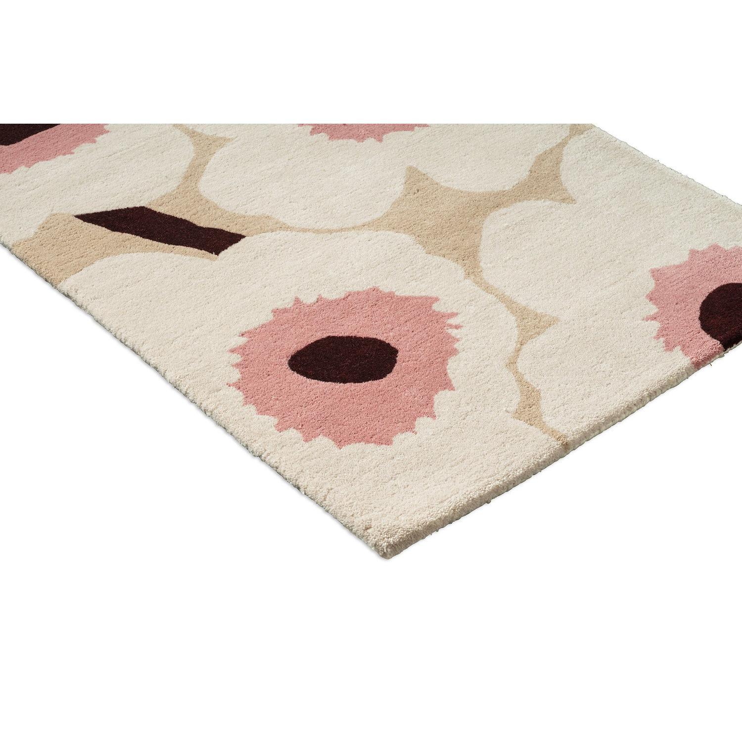 Marimekko Unikko 132402 Runner Rug featuring floral pattern in blush pink and cream on beige background hand-tufted wool