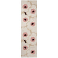 Marimekko Unikko 132402 Runner Rug with floral pattern in cream, blush pink and burgundy on beige background woven wool