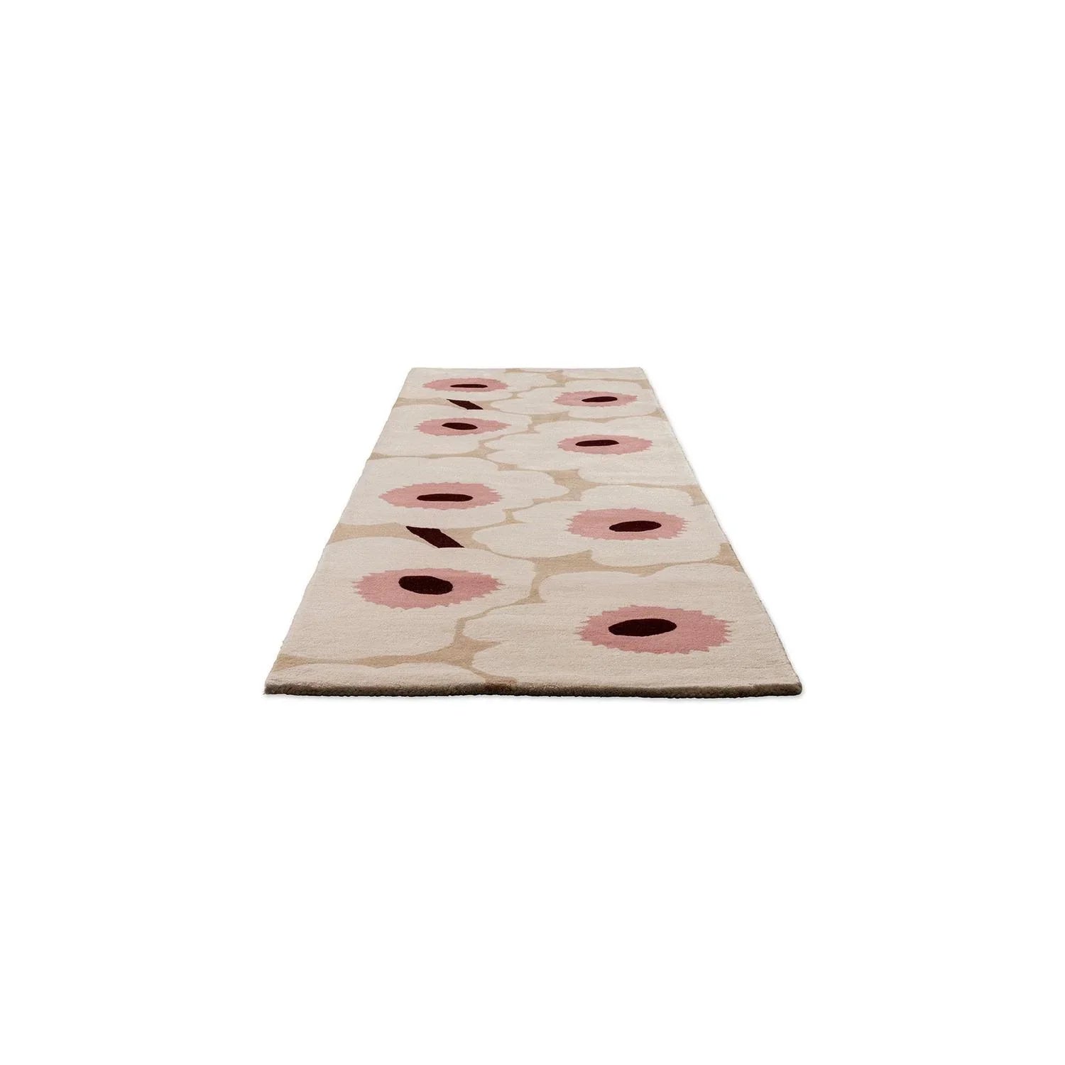 Marimekko Unikko beige pink runner featuring botanical floral pattern in pink, blush and beige on ivory hand-tufted wool
