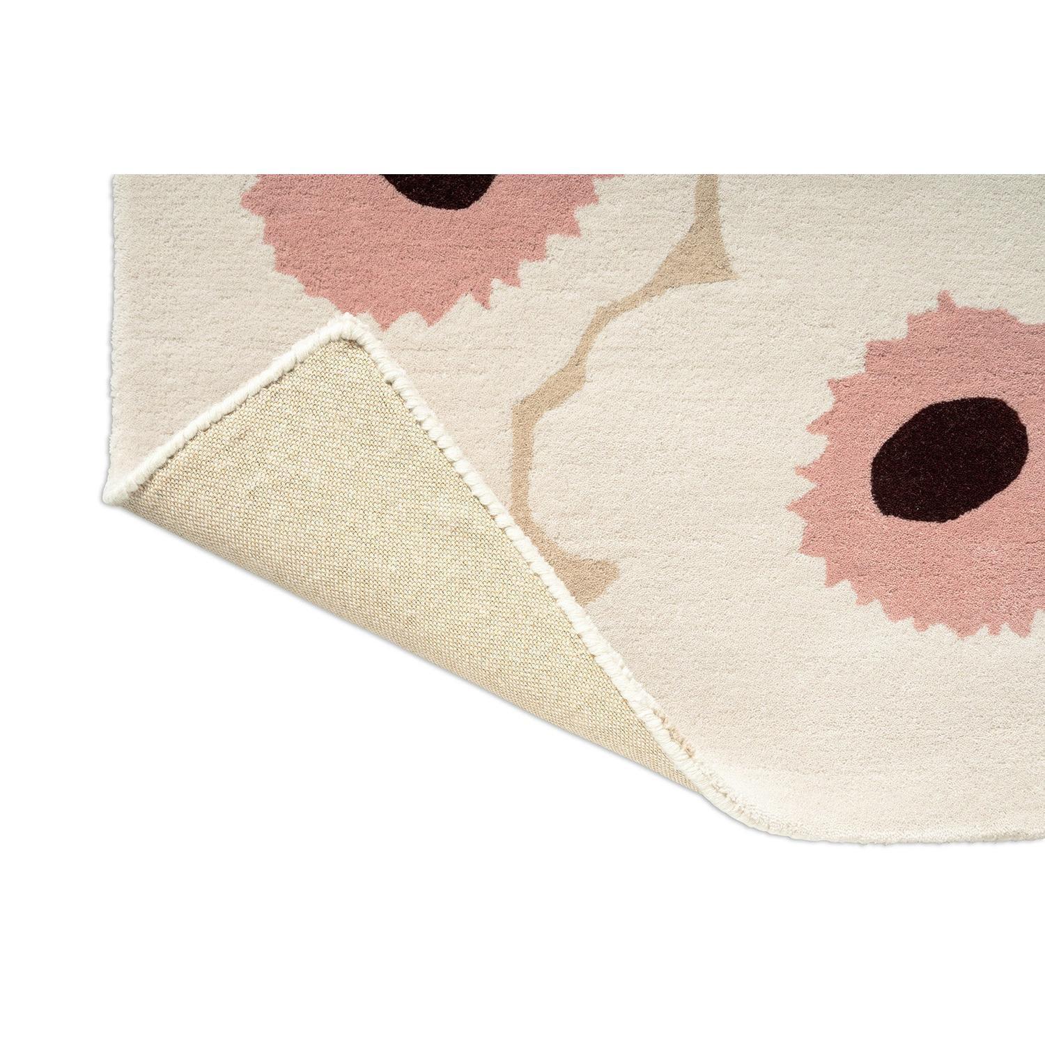 Marimekko Unikko Beige Pink 132402 Runner Rug featuring blush-pink poppies, ivory and dark brown on ivory bg, hand-tufted wool