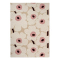 Marimekko Unikko 132402 Rug featuring floral poppy pattern in cream, pink and burgundy on beige, hand-tufted wool