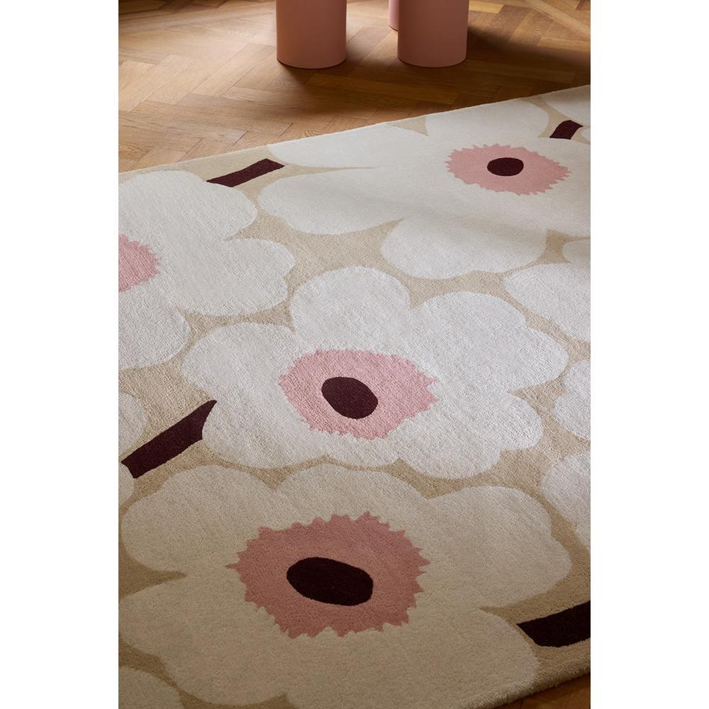 Marimekko Unikko Beige Pink Rug featuring poppy pattern in cream, pink and burgundy on beige, hand-tufted wool