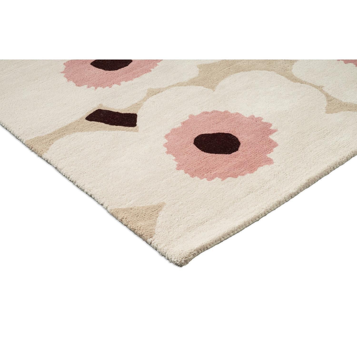 Marimekko Unikko Rug featuring floral poppy in beige, blush pink, rose pink and burgundy on cream, tufted wool