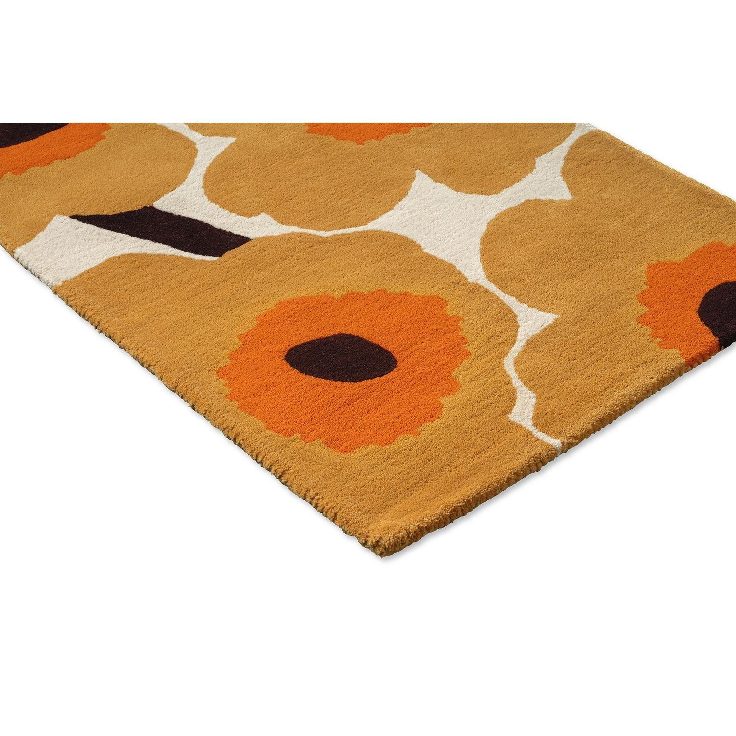 Marimekko Unikko Honey 132406 Runner Rug featuring floral pattern in honey, orange and brown on cream tufted wool