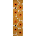 Marimekko Unikko Honey runner rug with floral poppies in mustard yellow, orange and black on cream, hand-tufted wool