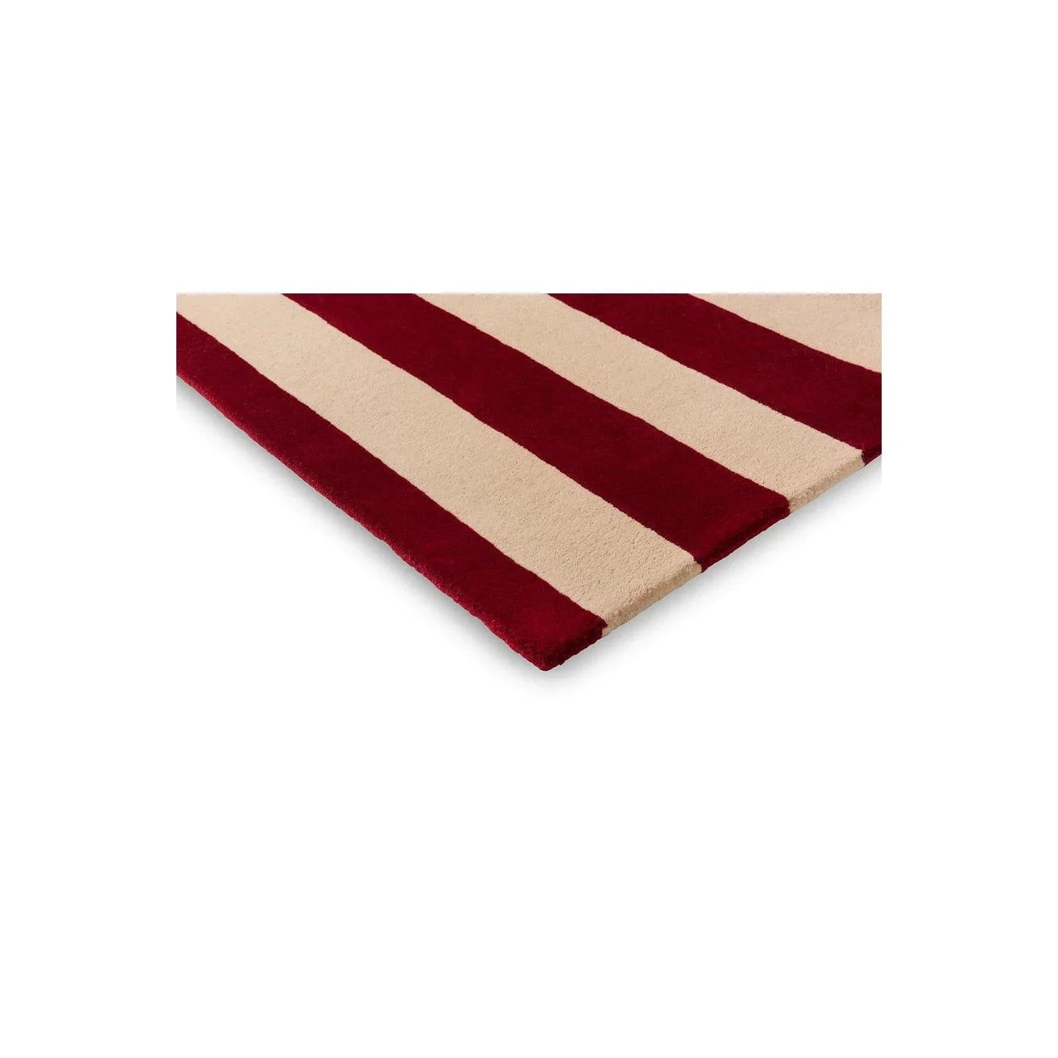 Marimekko Ralli Burnt Orange Rug featuring striped pattern in burnt orange-red and beige on cream background, hand-tufted wool