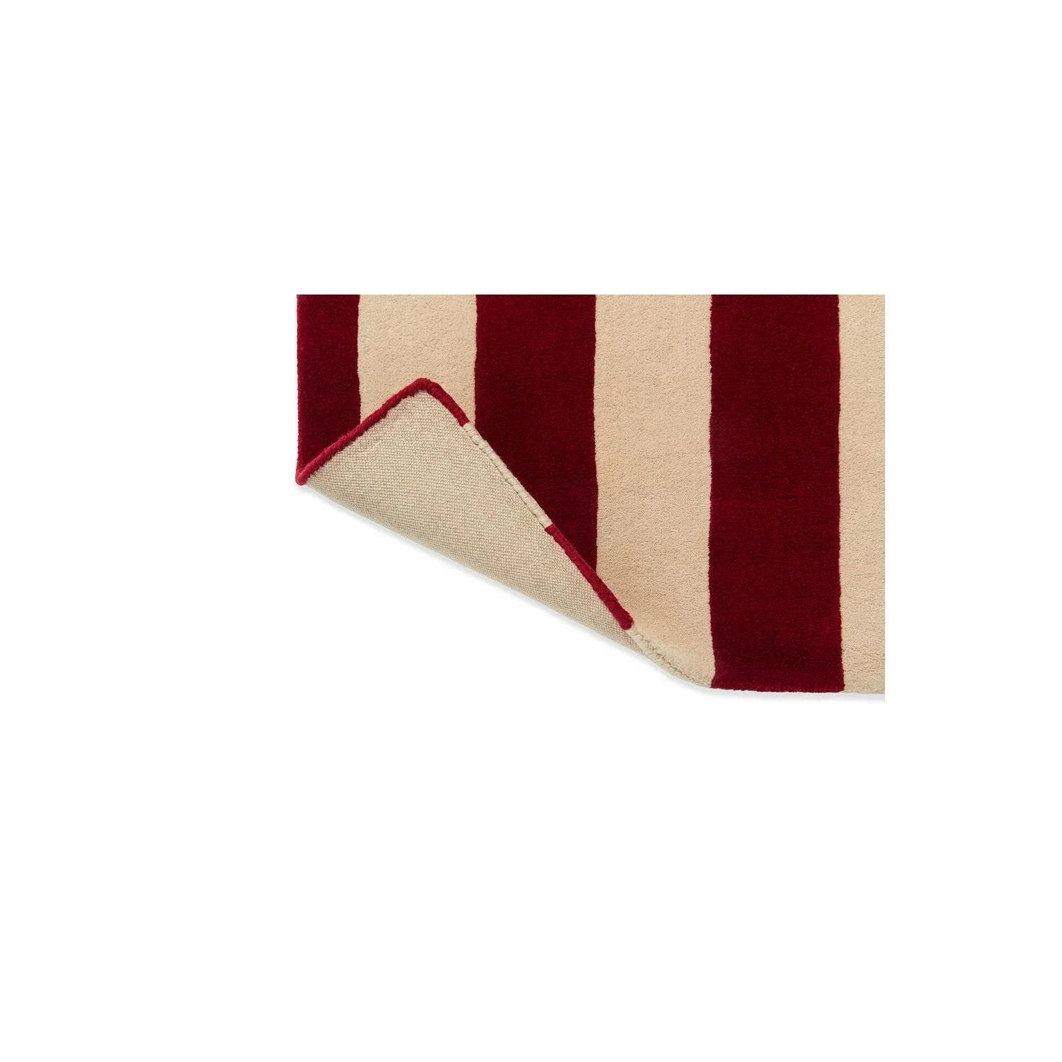 Marimekko Ralli Burnt Orange Rug featuring bold vertical stripes in burnt orange, burgundy and beige on cream, hand-tufted wool