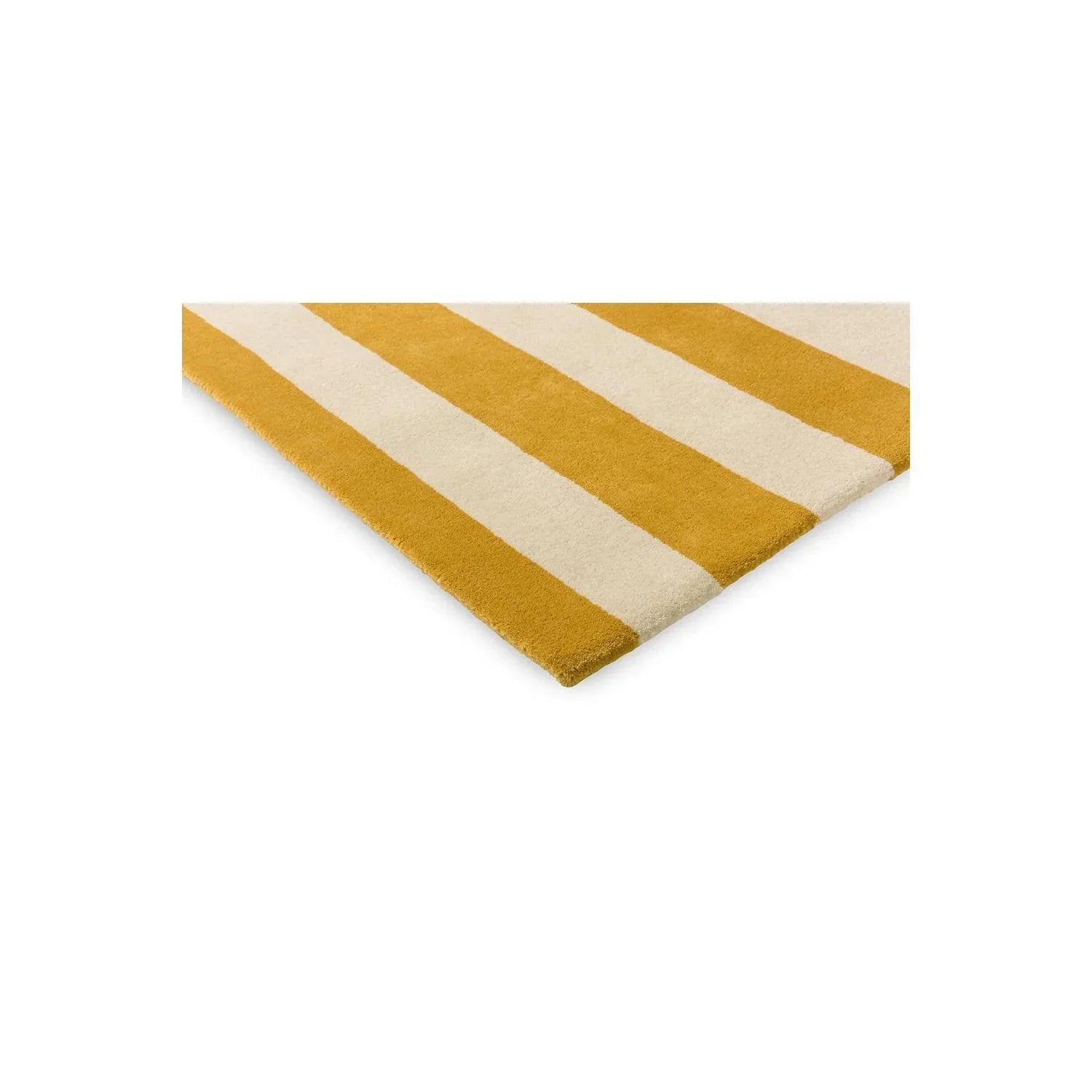 Marimekko Ralli Yellow Designer Rug featuring striped pattern in mustard and cream on cream background, hand-tufted wool