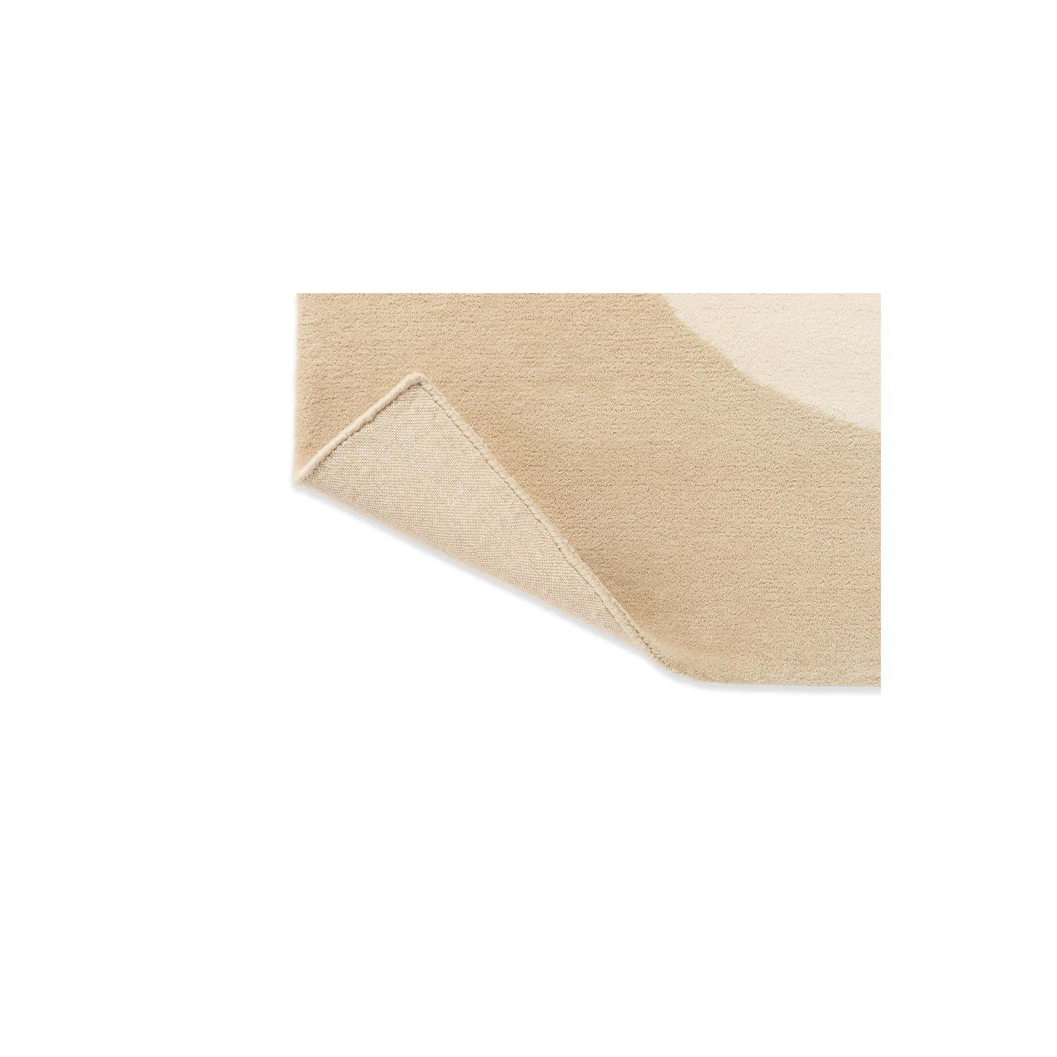 Marimekko Seireeni warm beige rug featuring abstract curves in beige, cream and sand on light beige background, hand-tufted wool