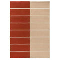 Marimekko Tiibet Burnt Orange Rug featuring geometric block stripes in burnt orange, beige and white on light cream background, hand-tufted wool