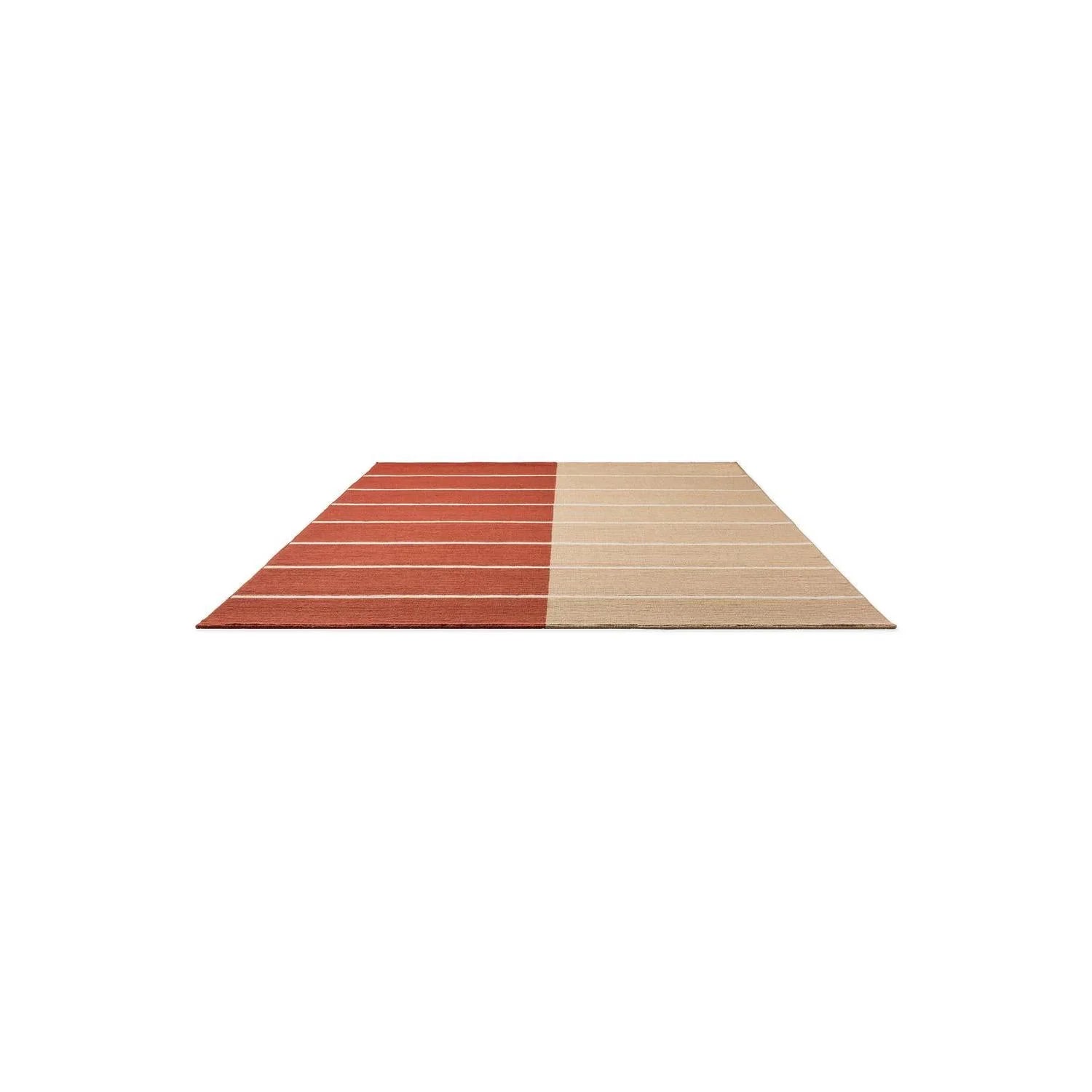 Marimekko Tiibet Burnt Orange rug featuring burnt orange and beige split-tone stripes on cream background, hand-tufted wool