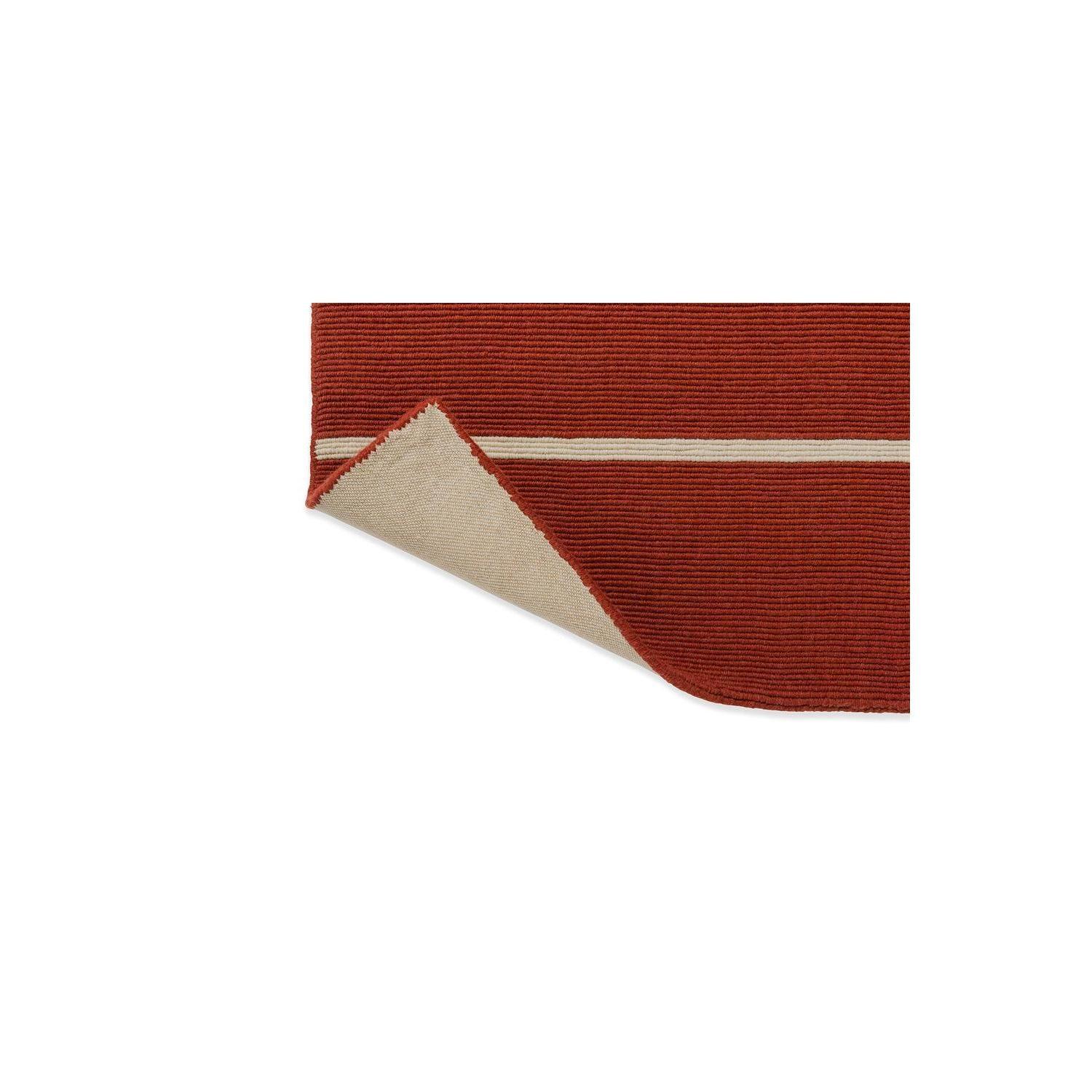 Marimekko Tiibet Burnt Orange rug featuring cream stripe on burnt orange with beige underside, hand-tufted wool