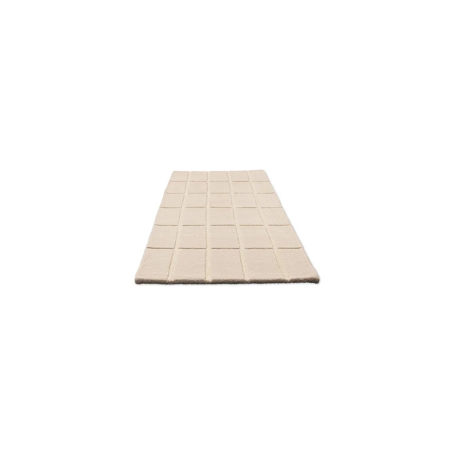Marimekko Tiiliskivi Natural White 132901 Runner Rug with grid pattern in white, cream on white background, tufted wool