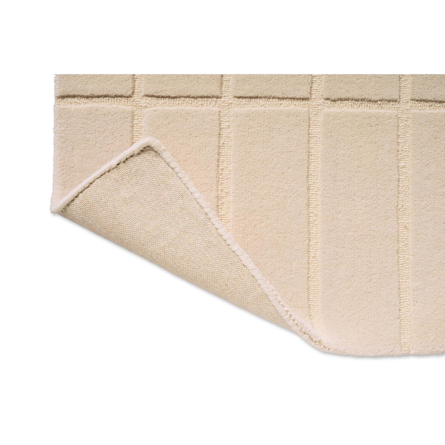 Marimekko Tiiliskivi Runner Rug with grid pattern in natural white, cream and beige on white, machine-woven wool