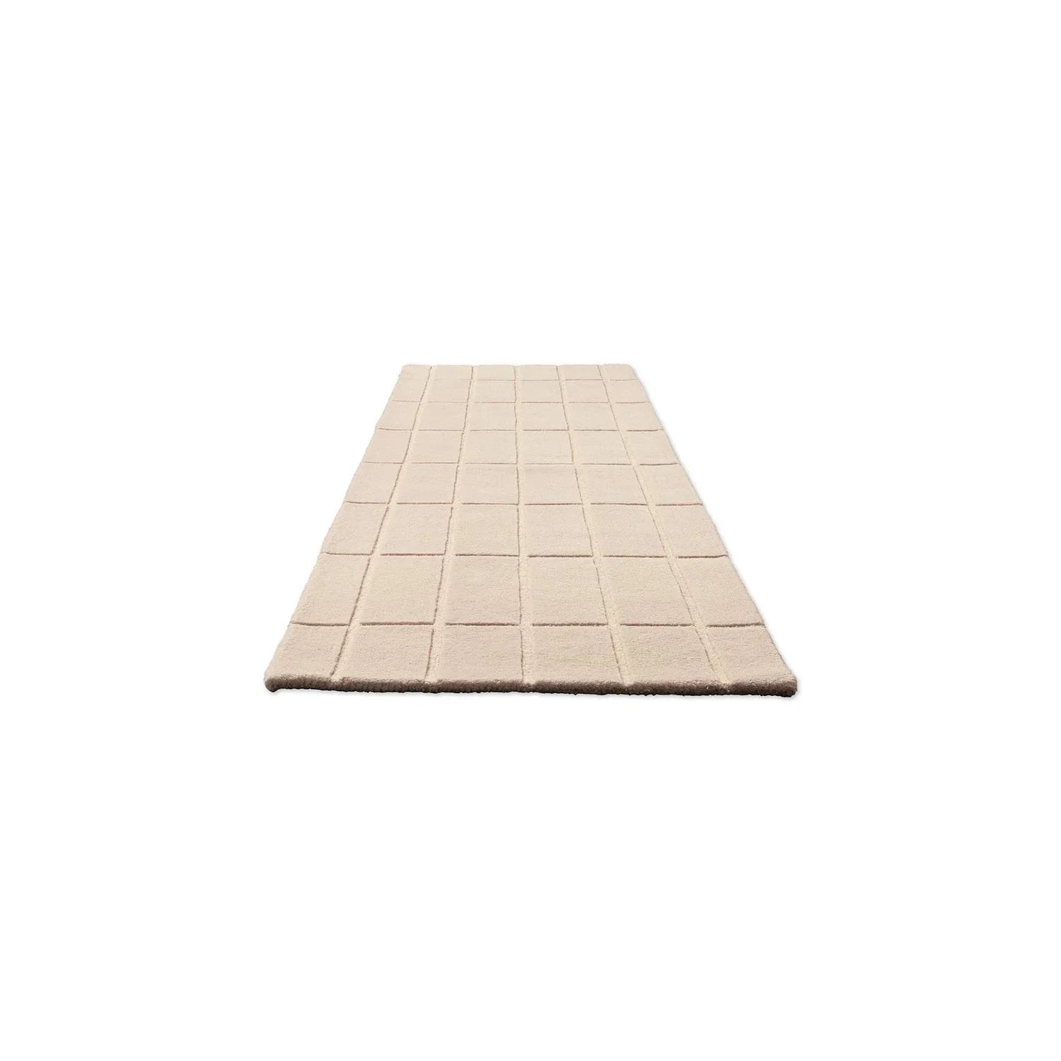 Marimekko Tiiliskivi Runner Rug featuring square grid in cream, beige & taupe on white background, tufted wool