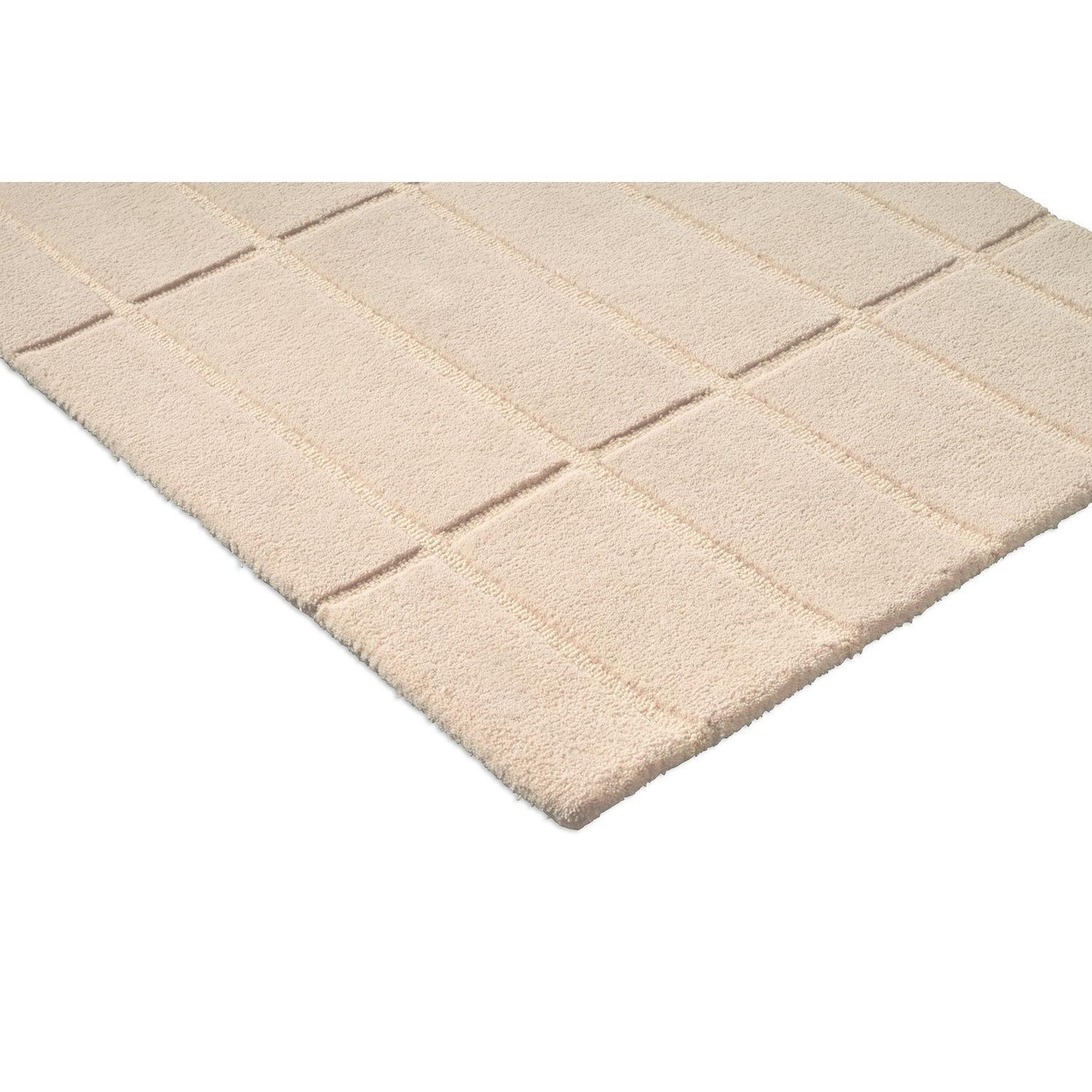 Marimekko Tiiliskivi Natural White 132901 Runner Rug featuring grid-square pattern in cream, beige and pale taupe on white background, hand-tufted wool