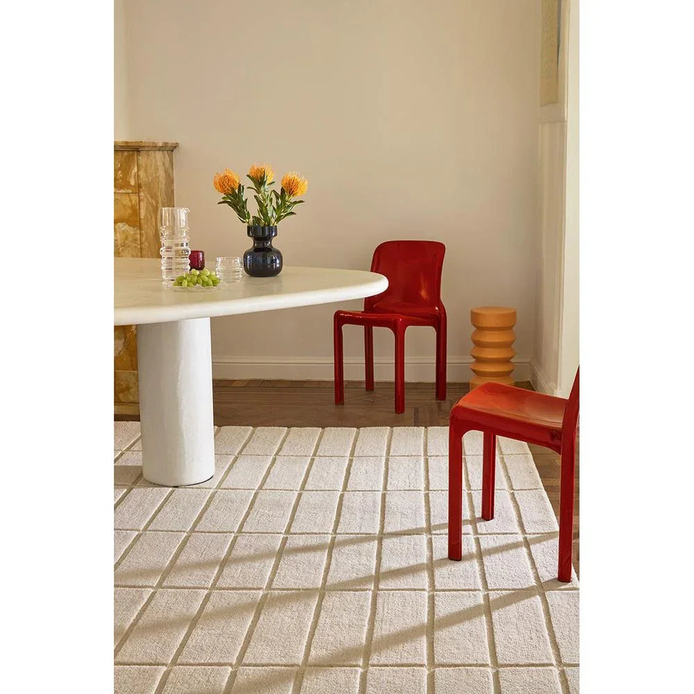 Marimekko Tiiliskivi Natural White 132901 Rug featuring brick grid in natural white and soft grey on cream background, hand-tufted wool