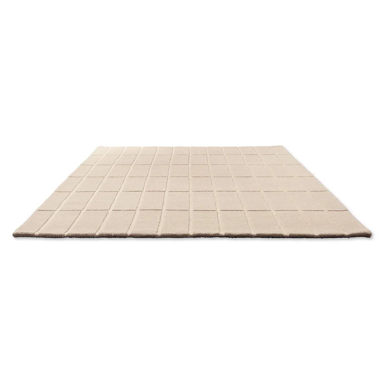 Marimekko Tiiliskivi 132901 Rug with geometric grid in natural white, beige and taupe on white, hand-tufted wool