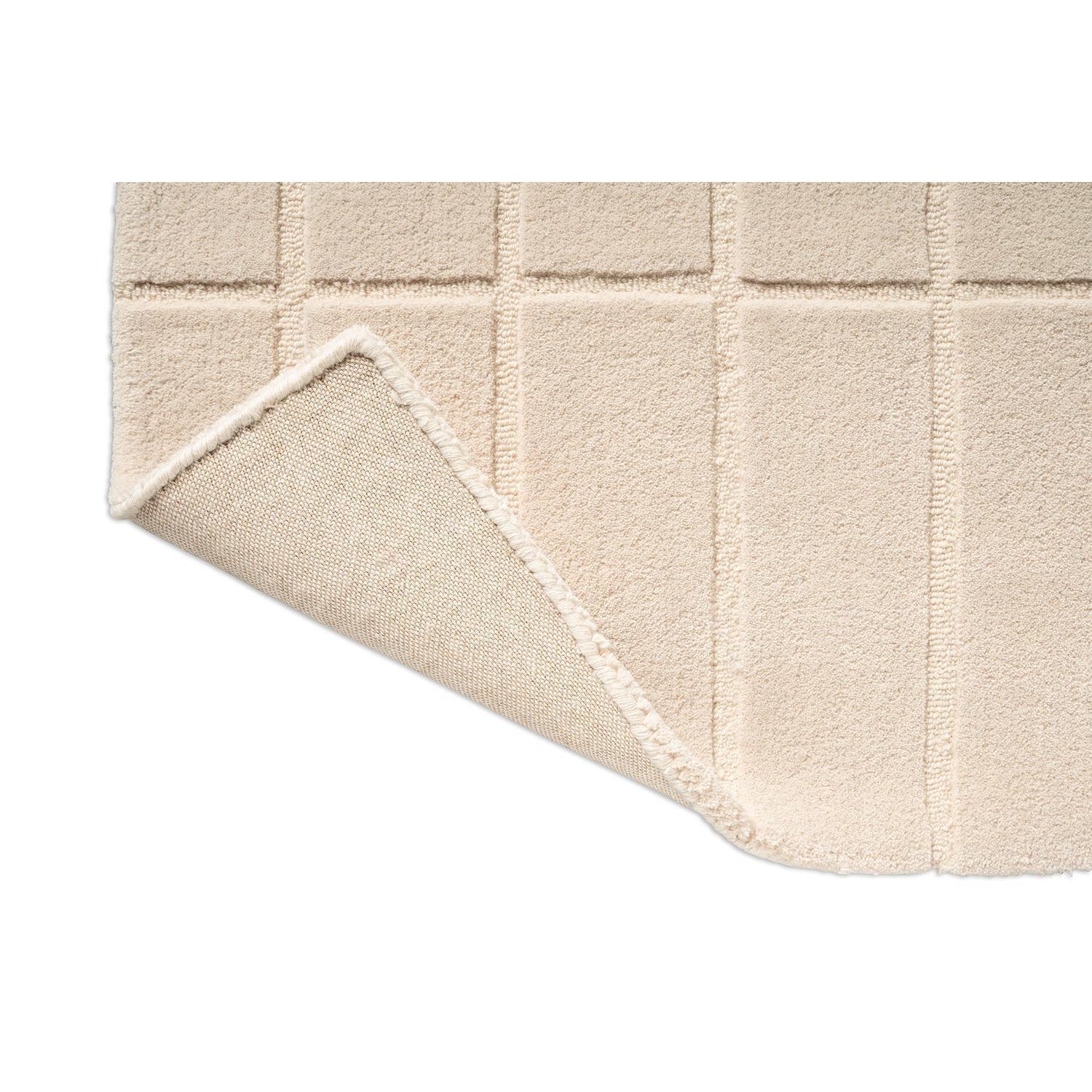 Marimekko Tiiliskivi Natural White 132901 Rug featuring geometric grid in beige on natural white, hand-tufted wool