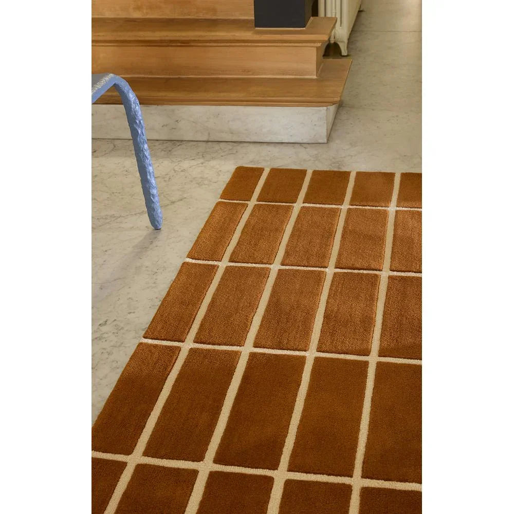 Marimekko Tiiliskivi Brown 132905 Runner Rug featuring a brown grid with cream lines on brown background, machine-woven wool