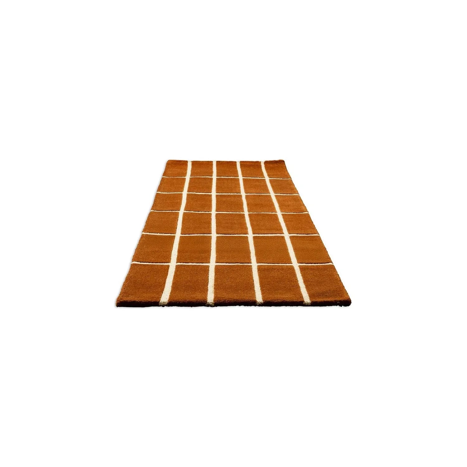 Marimekko Tiiliskivi Brown 132905 Runner Rug featuring grid pattern in brown with ivory lines on white ground tufted wool