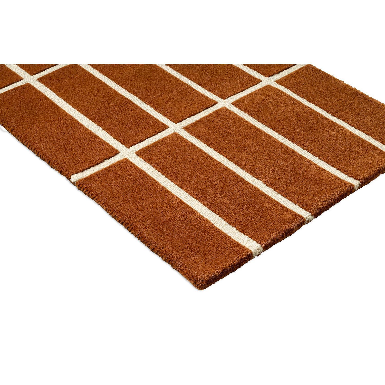Marimekko Tiiliskivi Brown 132905 Runner Rug featuring grid pattern in ivory and cream on brown rug, machine-woven wool