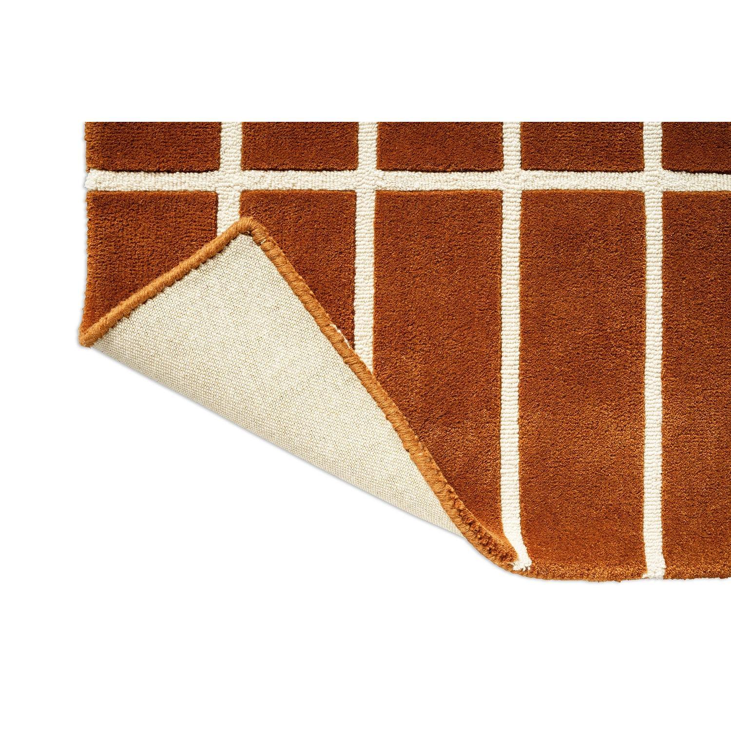 Marimekko Tiiliskivi Brown 132905 Runner Rug featuring grid in burnt orange, cream and ivory on white, machine-woven wool