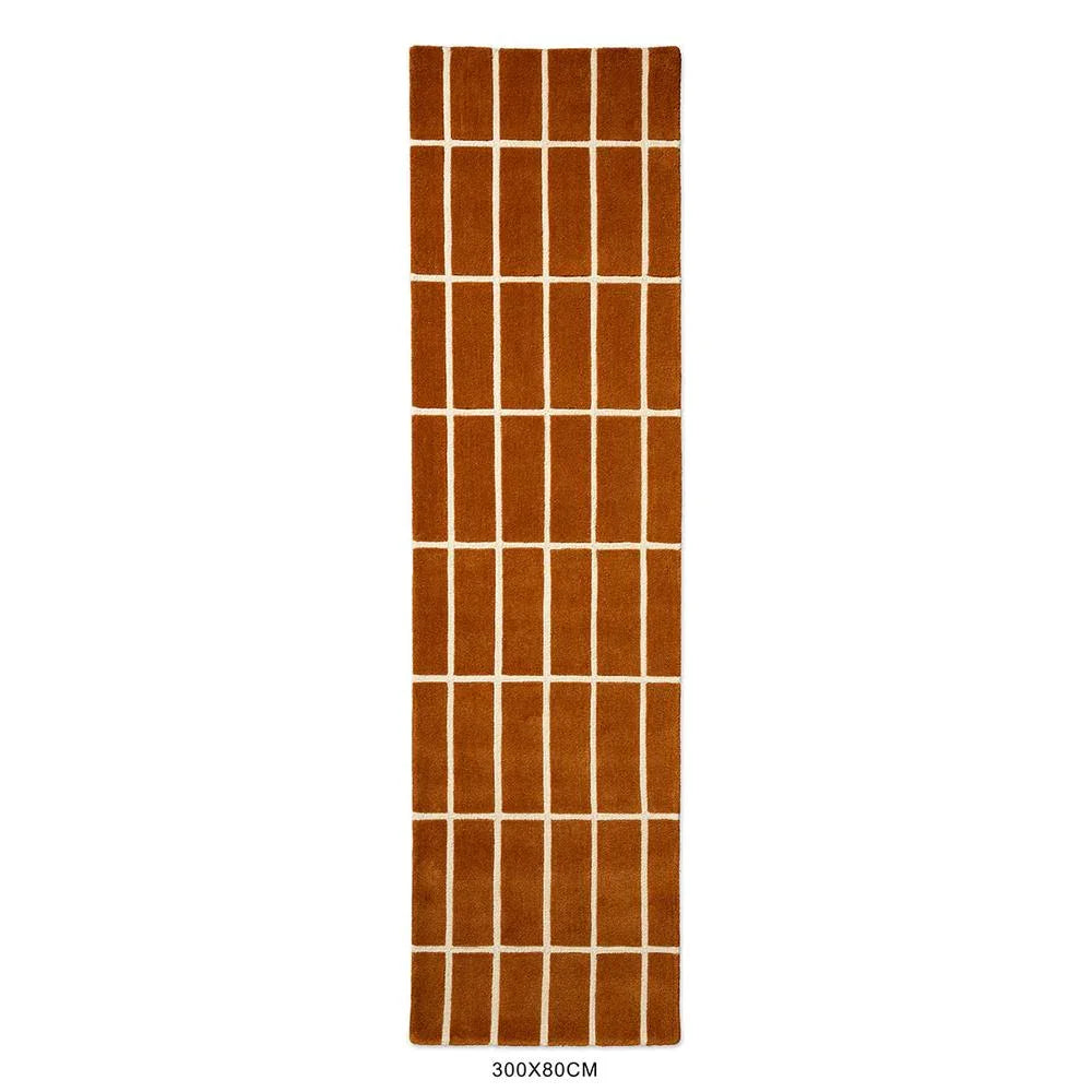 Marimekko Tiiliskivi Rug featuring grid in burnt brown, ivory and white on white background; cons. unknown; mat. unknown