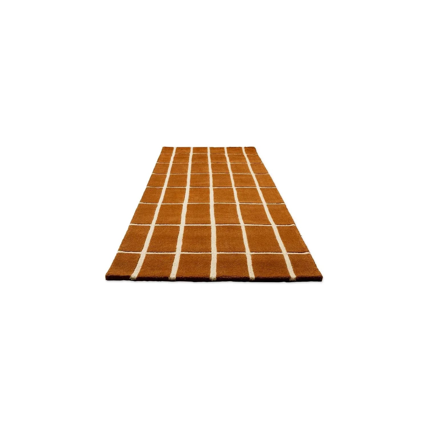 Marimekko Tiiliskivi 132905 Runner Rug featuring grid pattern in orange-brown and ivory on white machine-woven wool