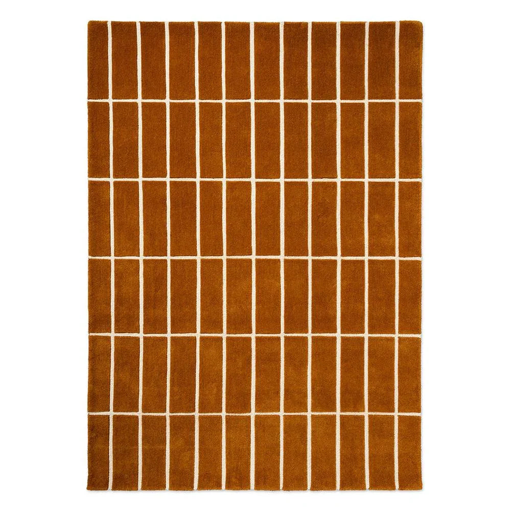 Marimekko Tiiliskivi Brown 132905 Rug featuring grid pattern in chestnut brown and ivory on white background, cons.: unknown, mat.: unknown