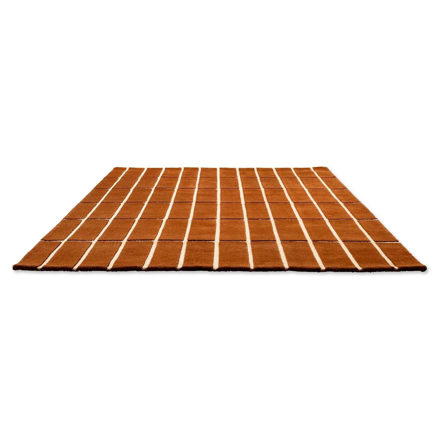 Marimekko Tiiliskivi Brown 132905 Rug featuring brick-grid in terracotta brown with cream lines on white background, wool