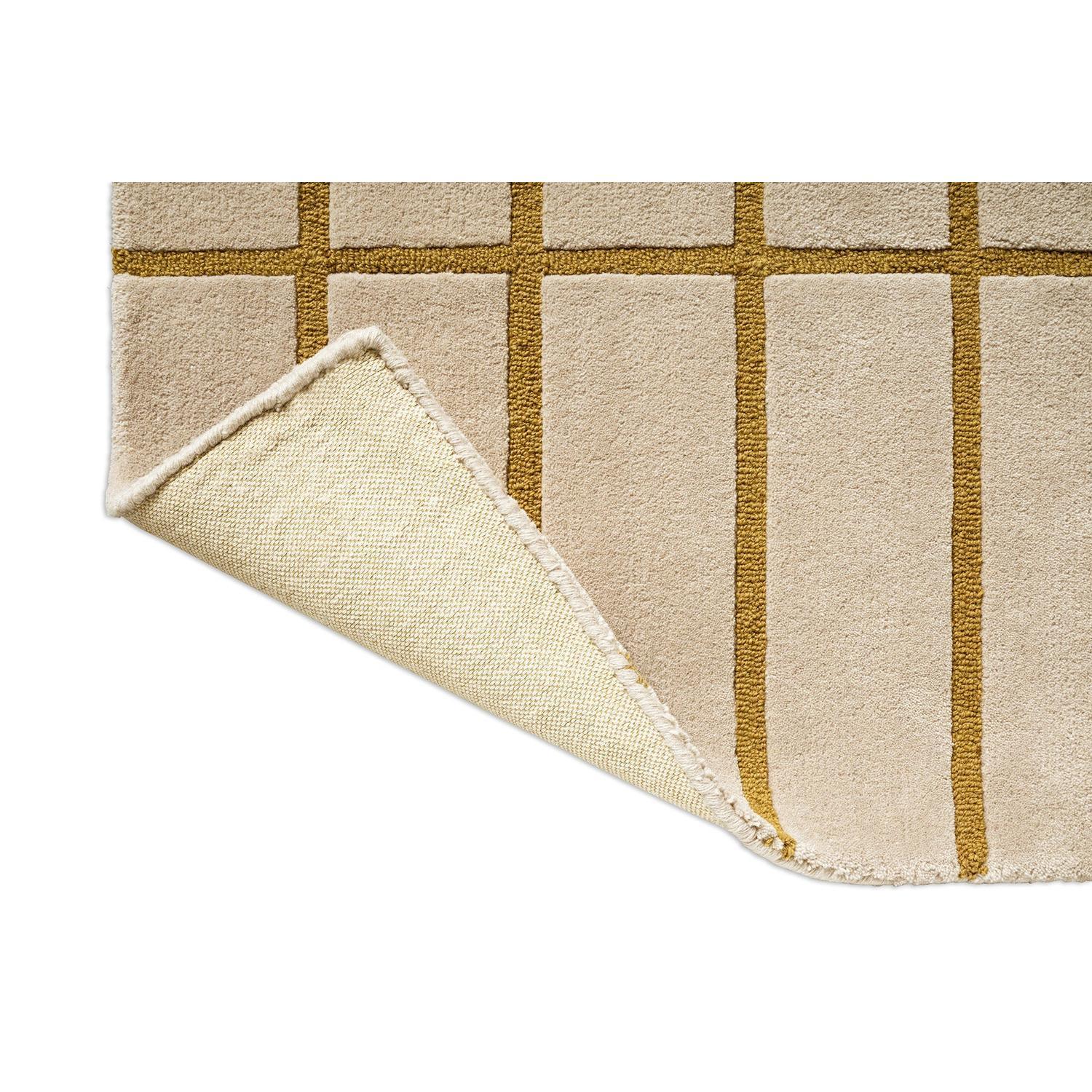 Marimekko Tiiliskivi Bronze Yellow Runner Rug grid in bronze-yellow, cream and beige on cream background tufted wool