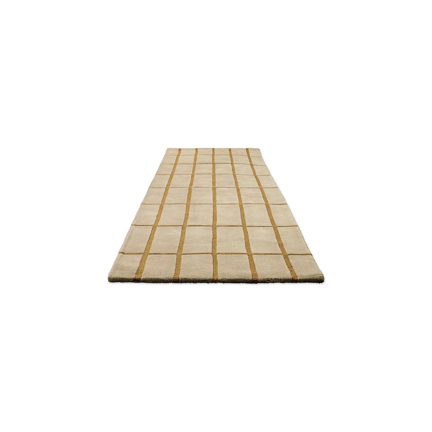 Marimekko Tiiliskivi Bronze Yellow 132906 Runner Rug featuring geometric grid in bronze-yellow on beige, hand-tufted wool