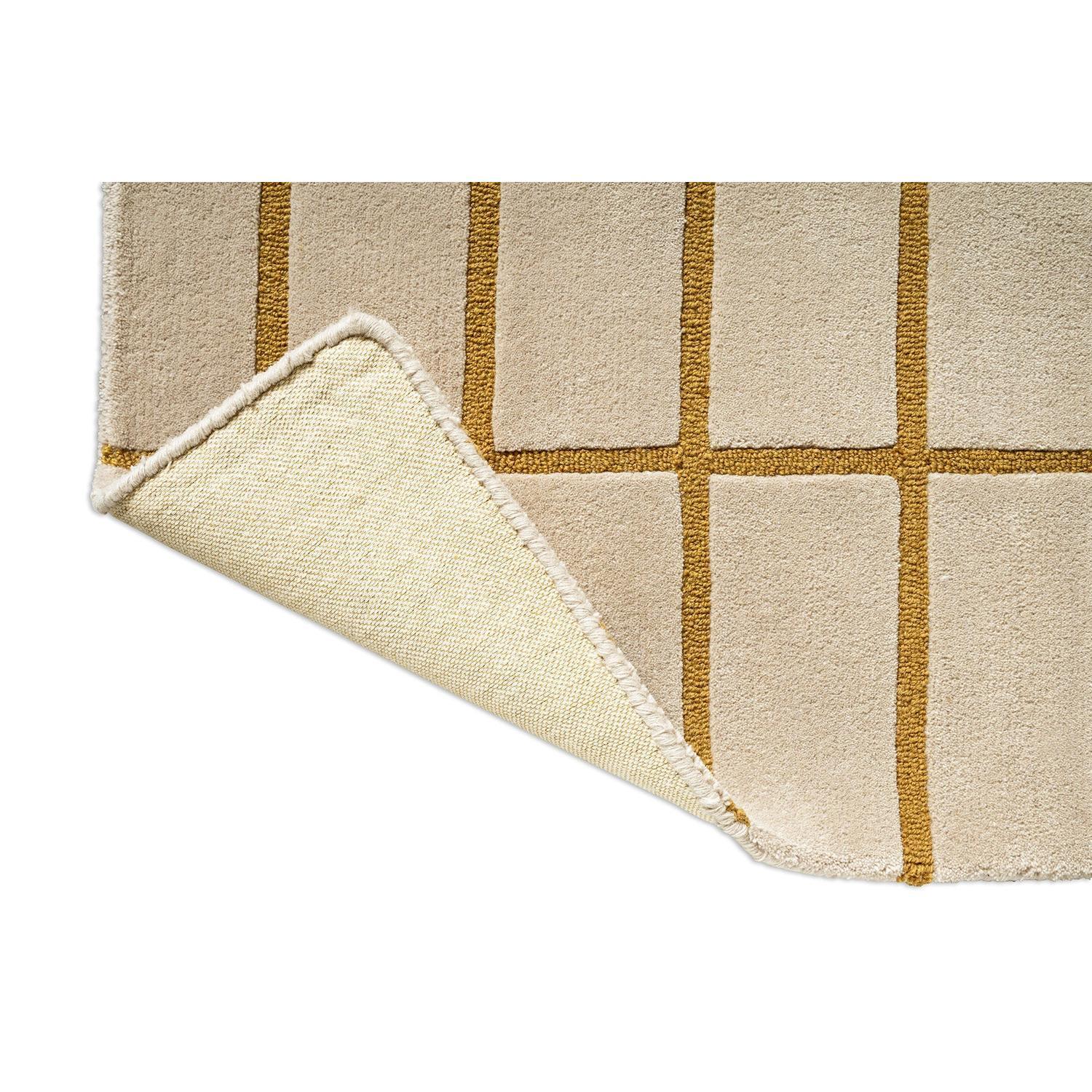 Marimekko Tiiliskivi 132906 Runner Rug featuring grid pattern in bronze yellow, ochre and beige on beige, machine-woven wool