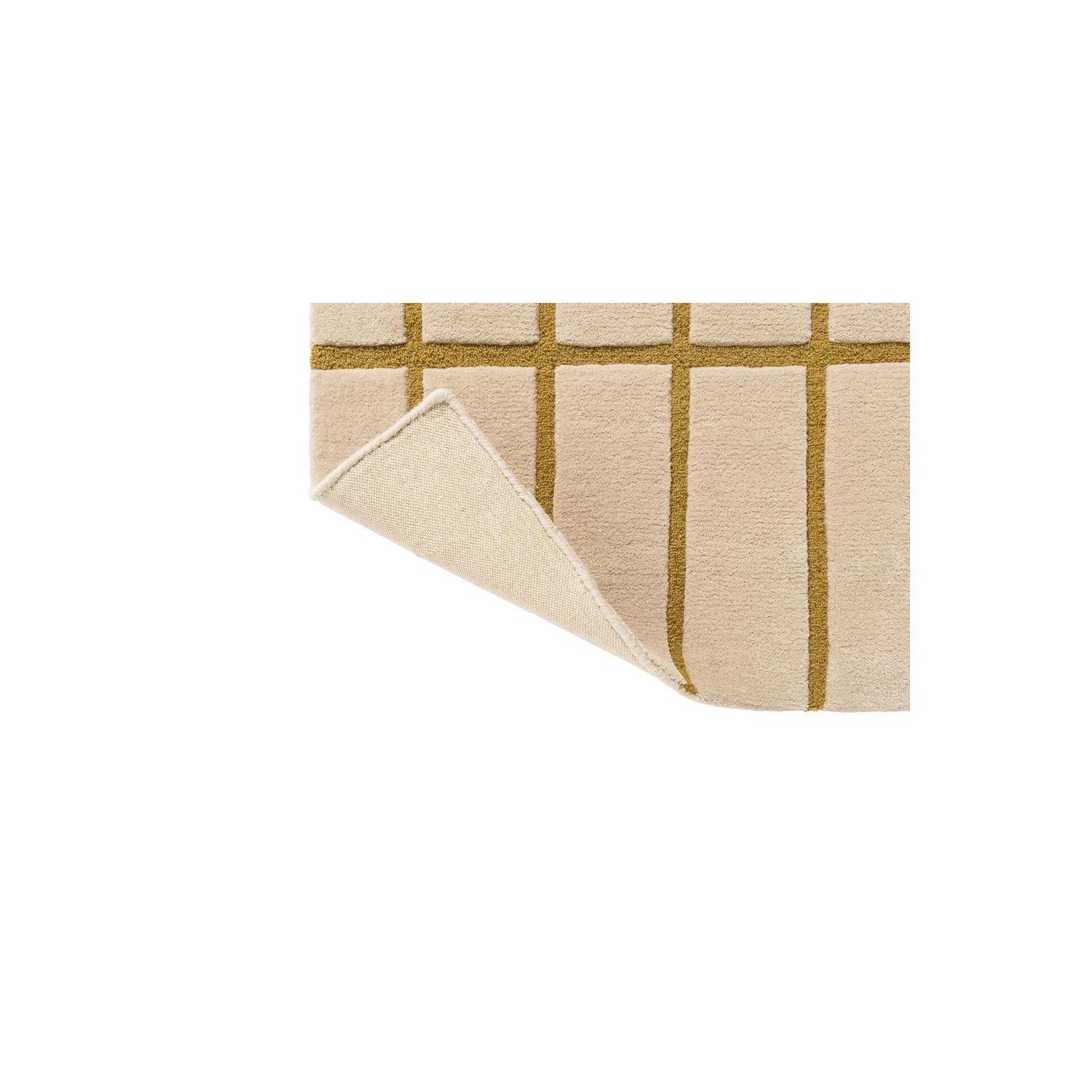 Marimekko Tiiliskivi Bronze Yellow Rug featuring grid pattern in bronze, ochre and beige on cream background, hand-tufted wool