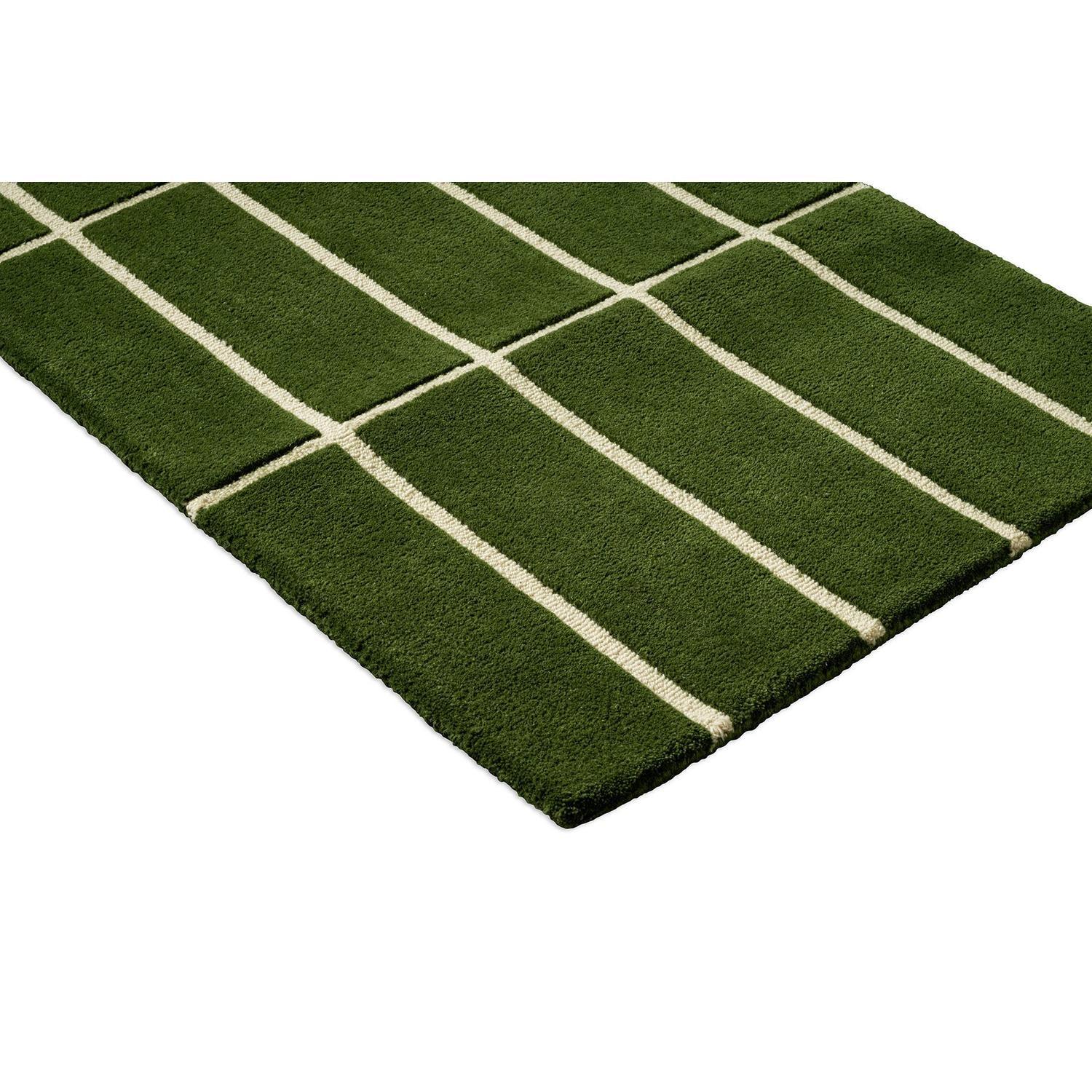 Marimekko Tiiliskivi Green 132907 Runner Rug featuring emerald-green and ivory grid in on white, machine-made synthetic rug.