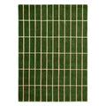 Marimekko Tiiliskivi 132907 Rug featuring grid pattern in forest green with ivory lines on forest green background, machine-woven wool