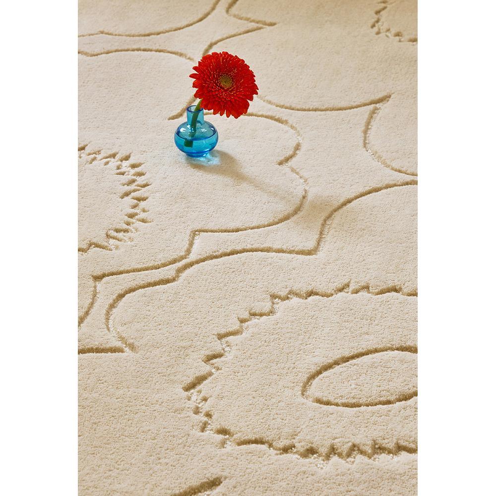 Marimekko Piirto Unikko Runner Rug featuring floral pattern in beige, red and blue on cream bg, machine-made wool