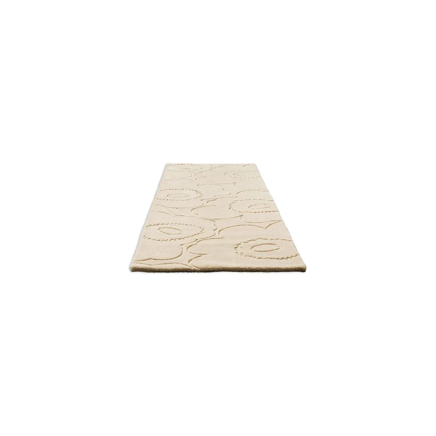 Marimekko Piirto Unikko Runner Rug featuring circle motif in cream and beige on natural white, hand-tufted wool