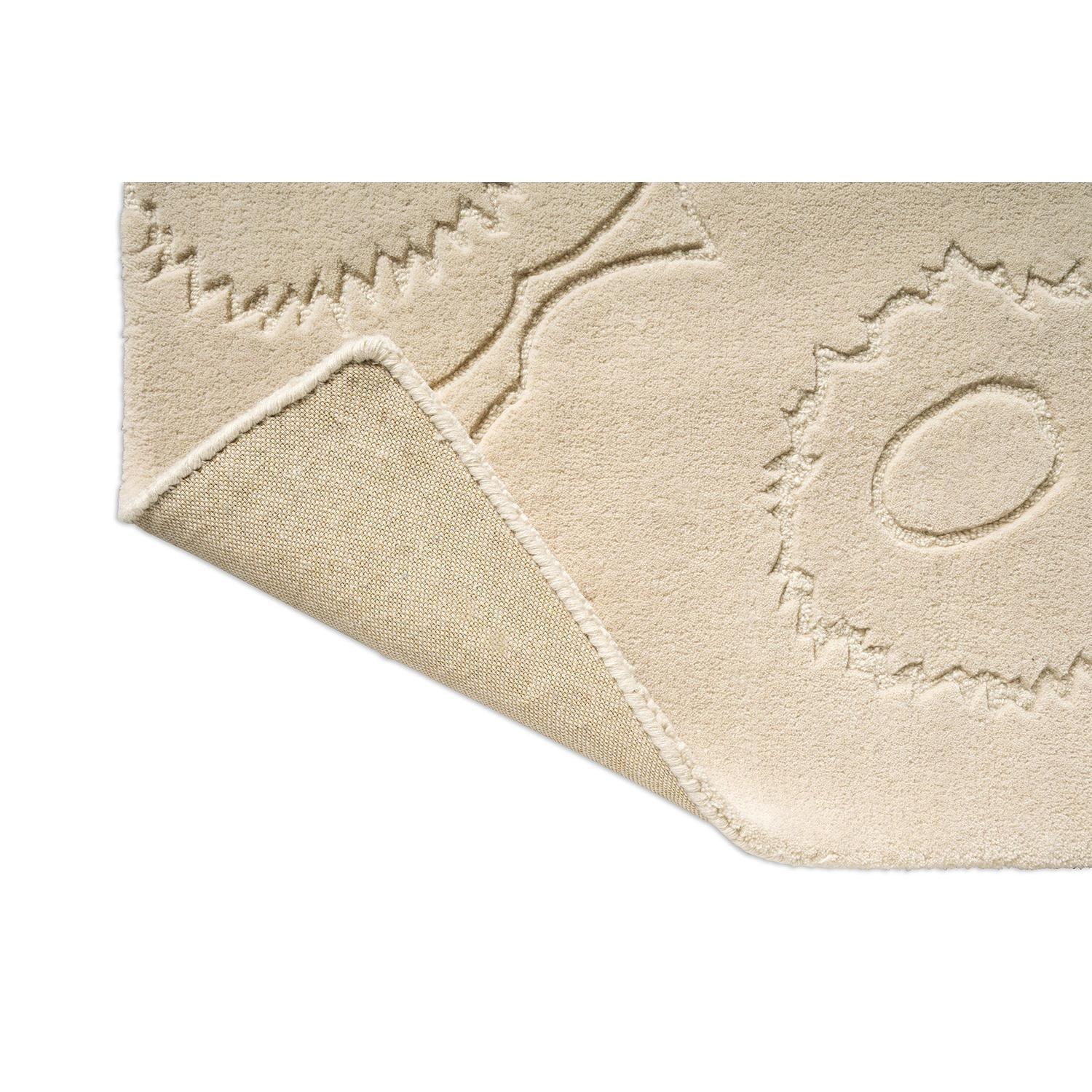 Marimekko Piirto Unikko Runner Rug featuring abstract floral motif in cream and taupe on natural white, loomed wool
