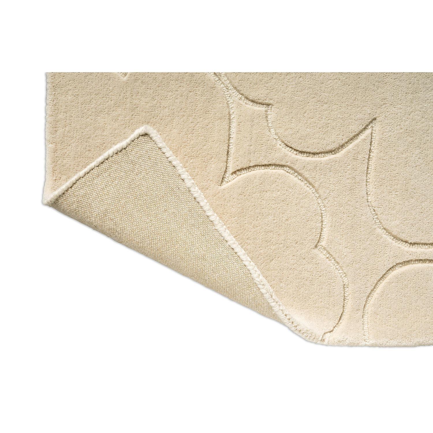 Marimekko Piirto Unikko Runner Rug featuring floral motif in natural white, beige on cream, machine-woven wool