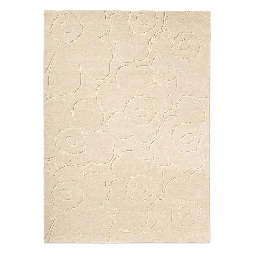 Marimekko Piirto Unikko Natural White 133701 Rug featuring floral pattern in natural white, ivory on ivory background, hand-tufted wool