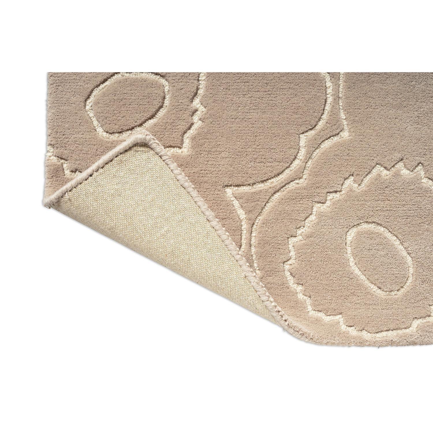 Marimekko Piirto Unikko Greige Rug featuring botanical floral pattern in greige and cream on greige background, machine-woven wool